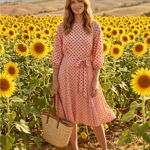 Ann Taylor Pink Printed Tie-Detail Midi Dress